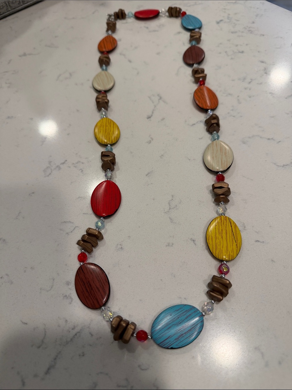 Multi-Color Beaded Women’s Necklace - Blue, Red, Yellow, Orange, Cream, Brown